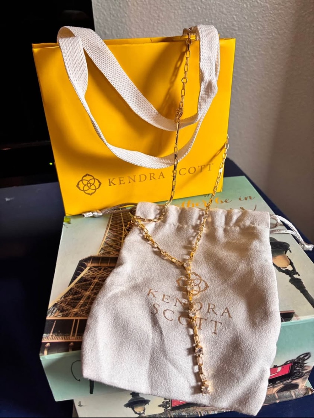 Kendra Scott Gold Y-Drop Necklace with Clear Crystal Accents